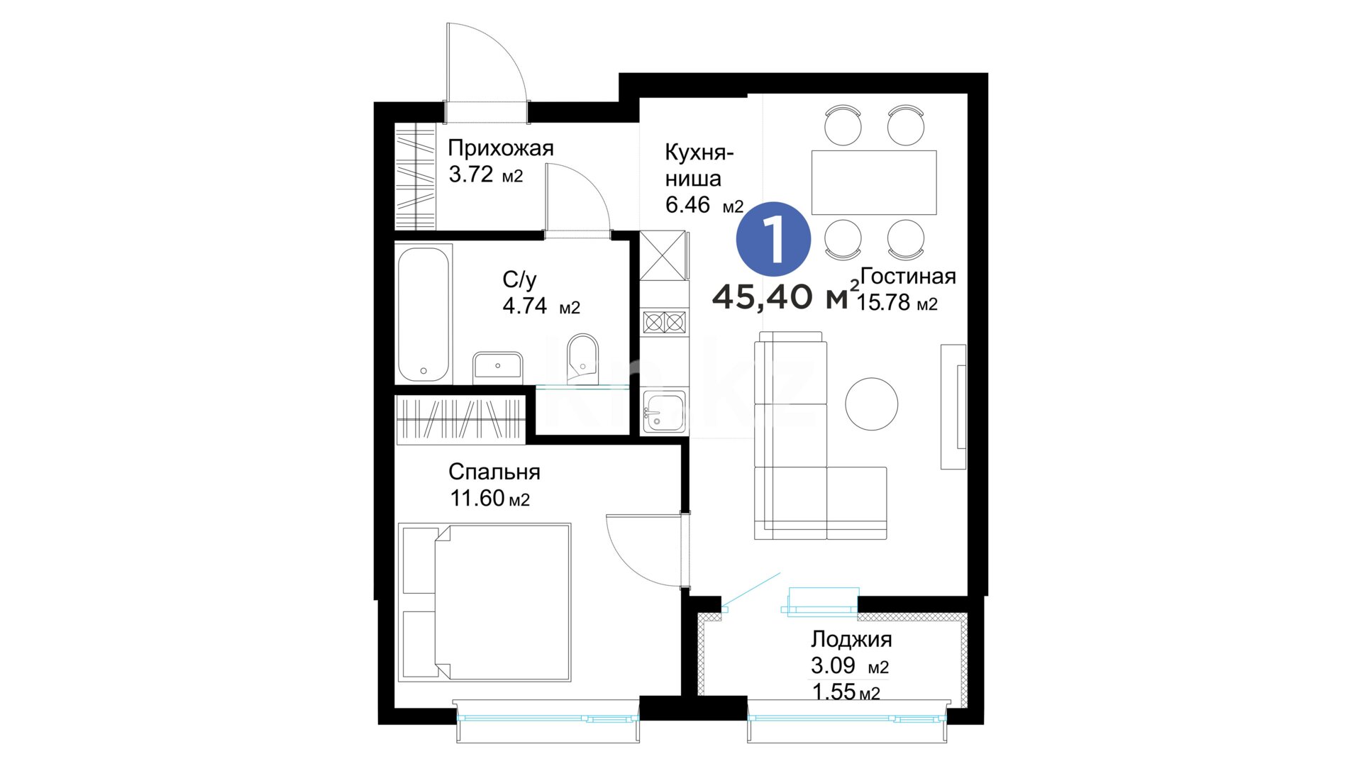 ЖК Alatau Plaza Residence, 2-комнатная, цена 31 689 250 ₸, 698 002 ₸&nbsp;/&nbsp;м²