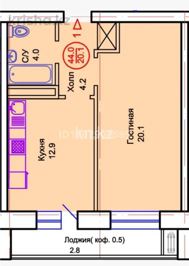 Продажа 1-комнатной квартиры, 44 м², пр. Тауелсыздык, дом  34/8 стр в Астане