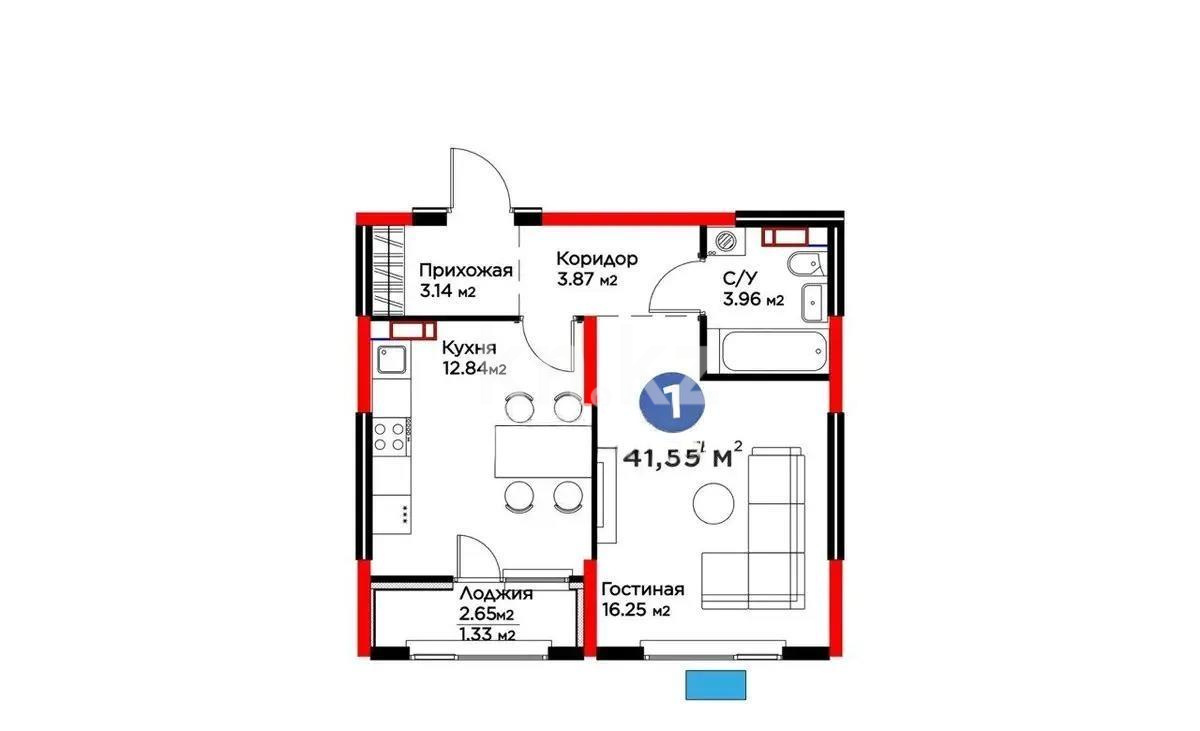 Продажа 1-комнатной квартиры, 41.3 м² в Алматы