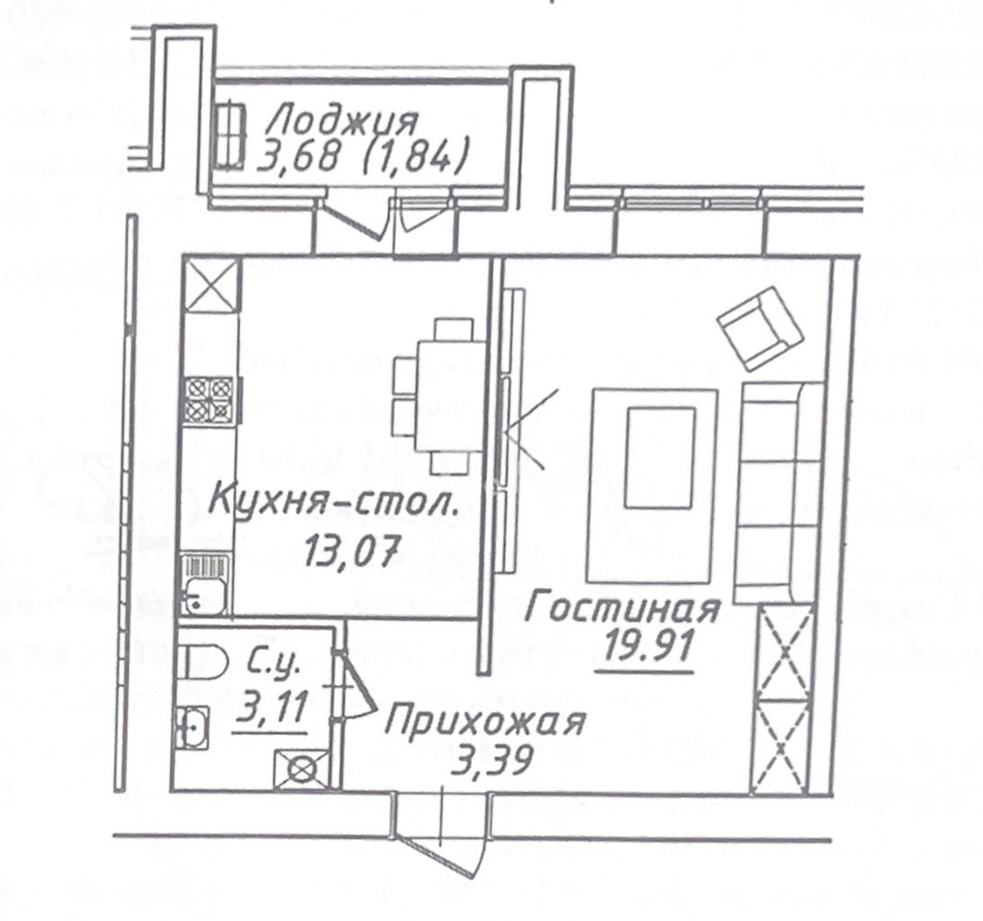 Продажа 1-комнатной квартиры, 41.32 м² в Астане