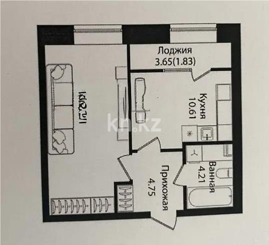 Продажа 1-комнатной квартиры, 39 м² в Астане