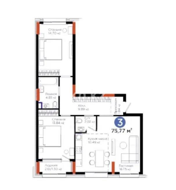 Продажа 3-комнатной квартиры, 77 м² в Астане