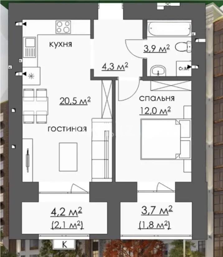 Продажа 2-комнатной квартиры, 46 м² в Караганде