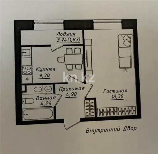 Продажа 1-комнатной квартиры, 38.71 м² в Астане