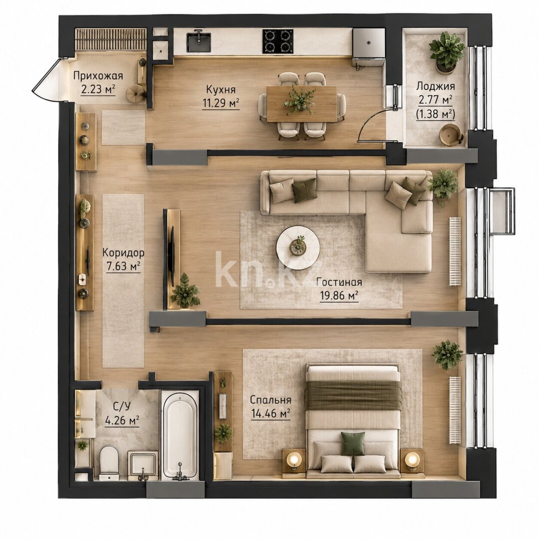 Продажа 2-комнатной квартиры, 61.11 м² в Астане