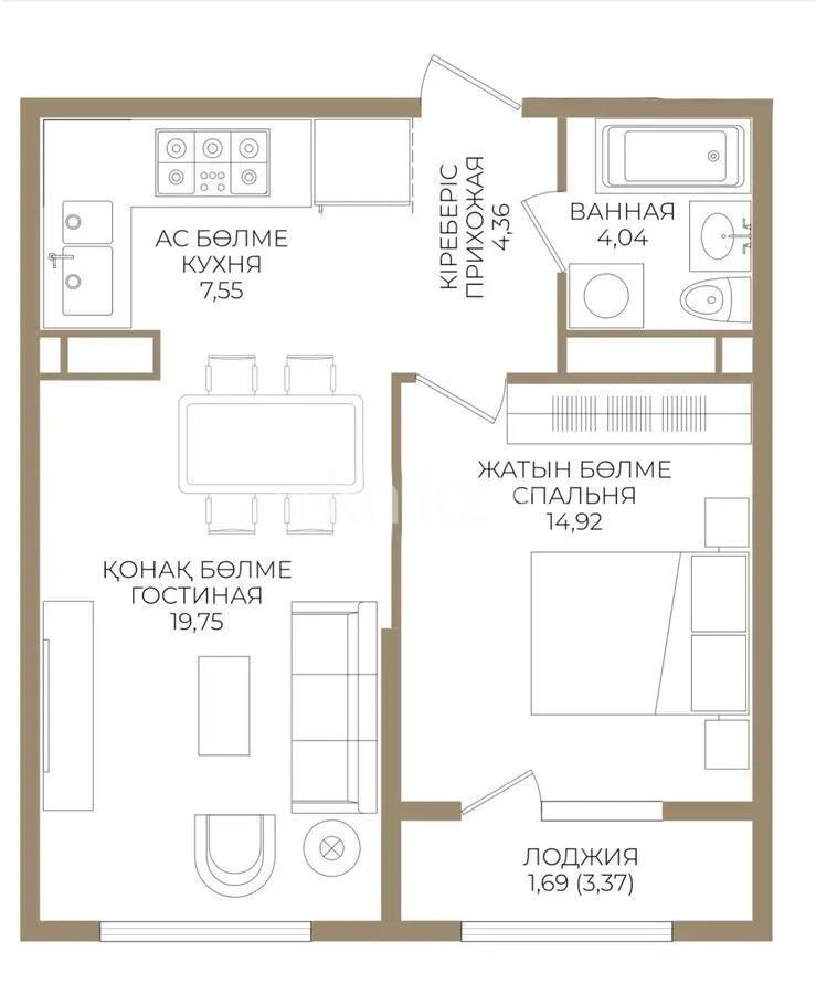 Продажа 2-комнатной квартиры, 51.5 м² в Алматы
