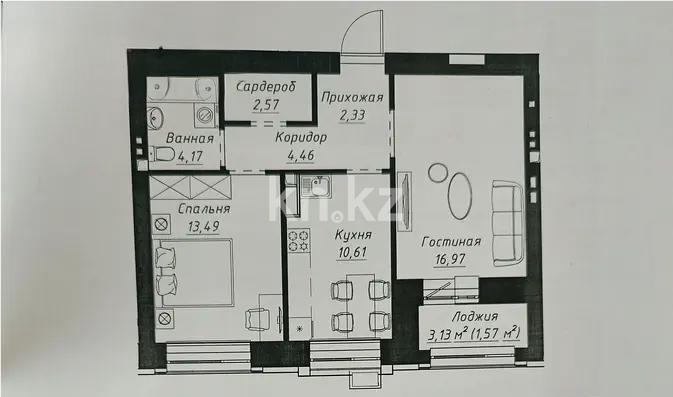 Продажа 2-комнатной квартиры, 56.17 м² в Астане