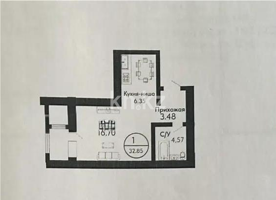 Продажа 1-комнатной квартиры, 32.85 м² в Астане