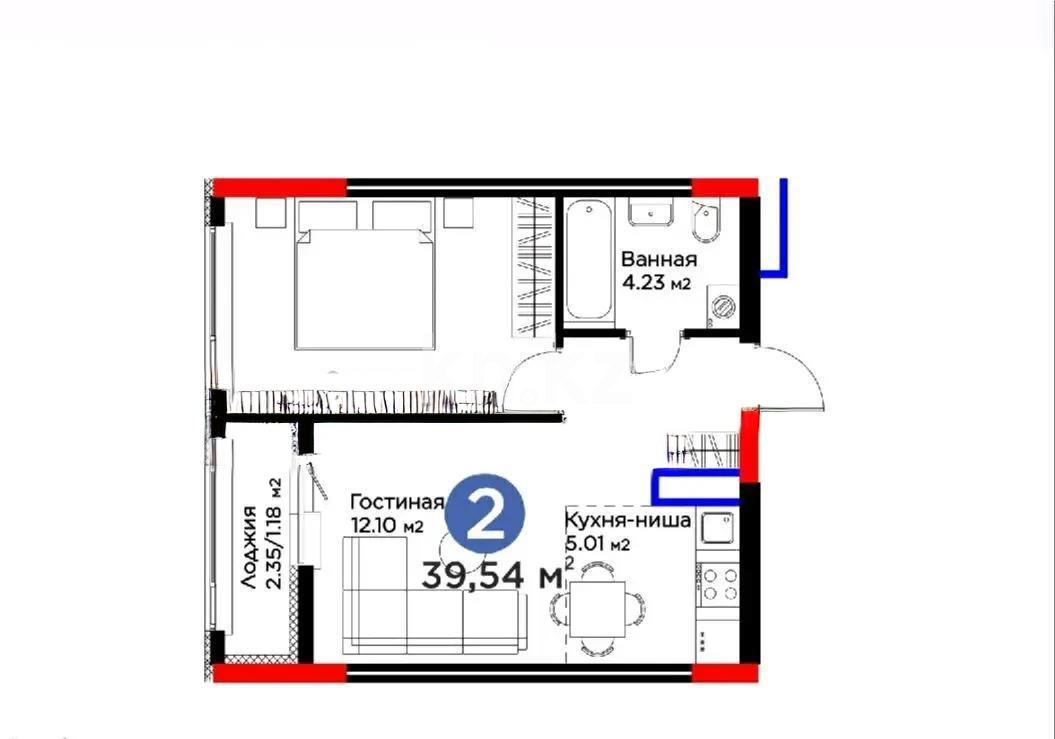 Продажа 2-комнатной квартиры, 40 м², пр. Кабанбай батыра, дом  5 стр в Астане