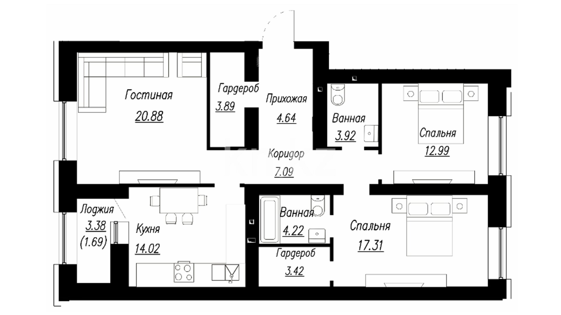 ЖК Manar, 3-комнатная, цена 62 975 500 ₸, 665 000 ₸&nbsp;/&nbsp;м²