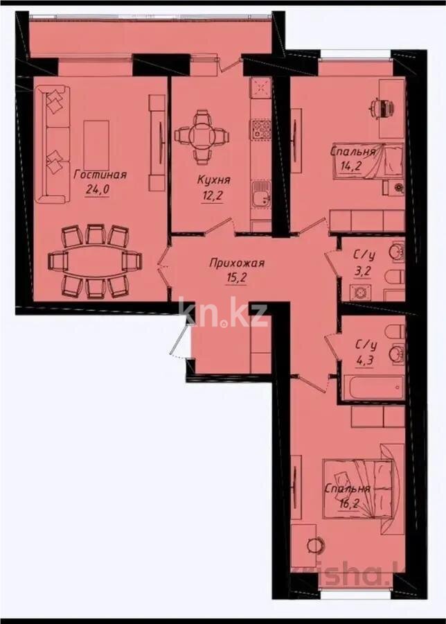 Продажа 3-комнатной квартиры, 94 м² в Астане