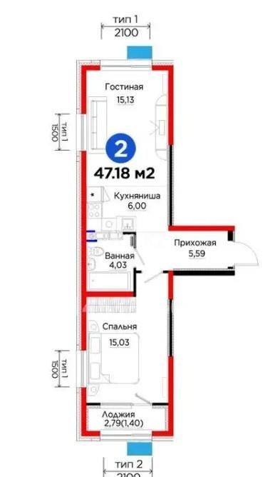 Продажа 2-комнатной квартиры, 47.18 м² в Алматы