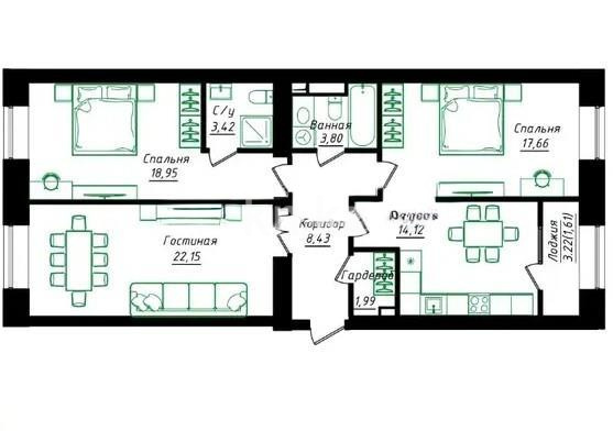 Продажа 3-комнатной квартиры, 92.13 м² в Астане
