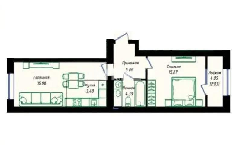 Продажа 2-комнатной квартиры, 48.11 м² в Астане