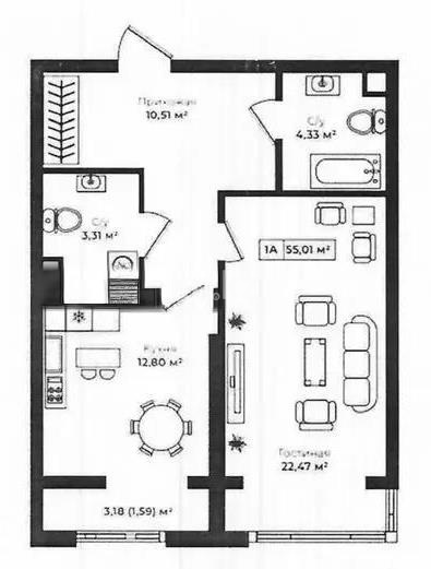 Продажа 2-комнатной квартиры, 55.1 м², пр. Абая, дом  118 в Алматы