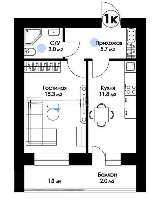 Продажа 1-комнатной квартиры, 37.8 м² в Астане