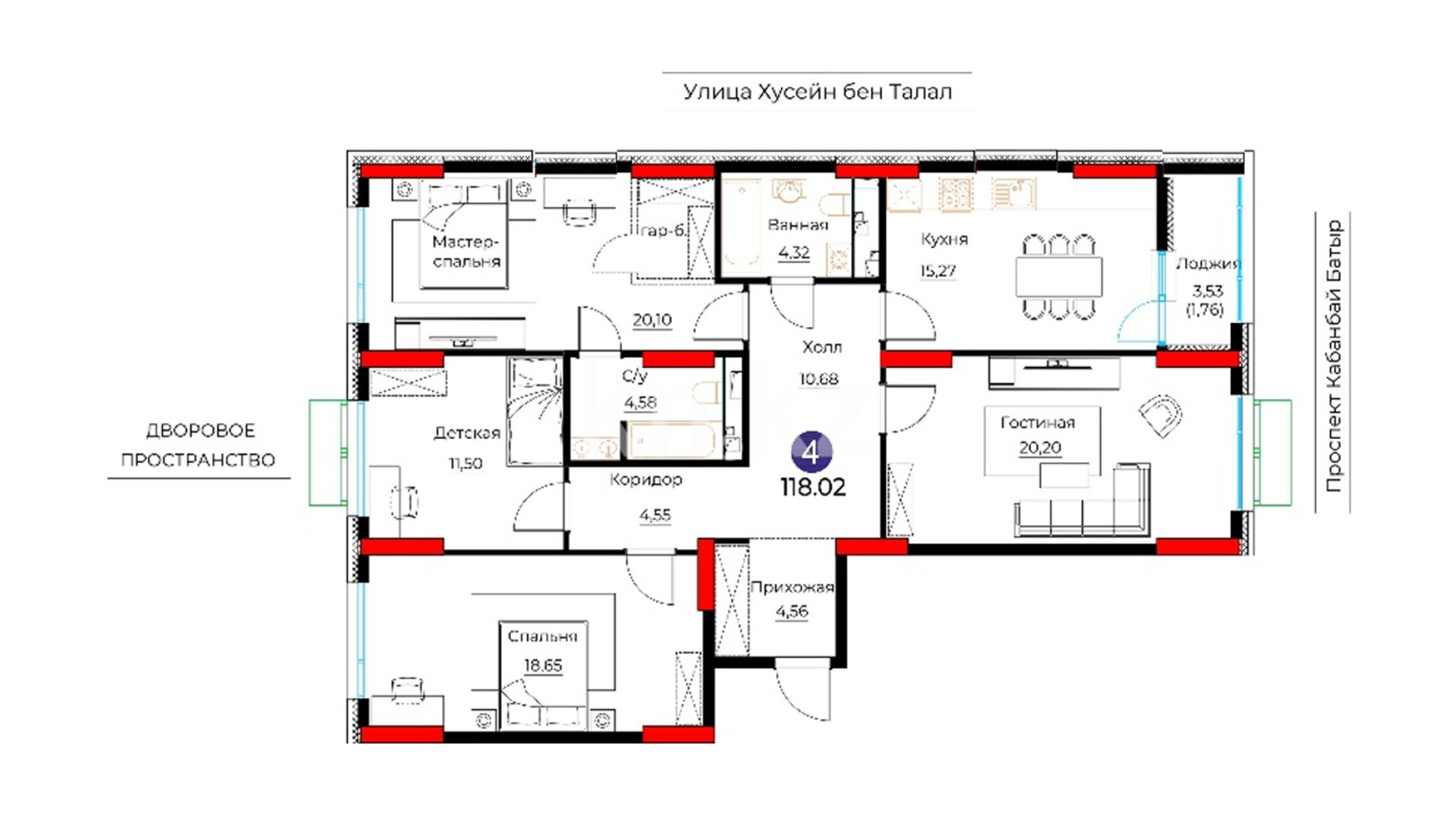ЖК Alatau Plaza Residence, 4-комнатная, цена 84 886 594 ₸, 719 256 ₸&nbsp;/&nbsp;м²