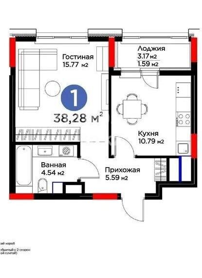 Продажа 1-комнатной квартиры, 38.28 м² в Астане