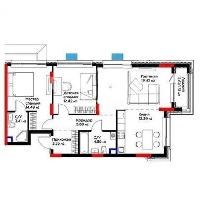 Продажа 3-комнатной квартиры, 77.27 м² в Астане