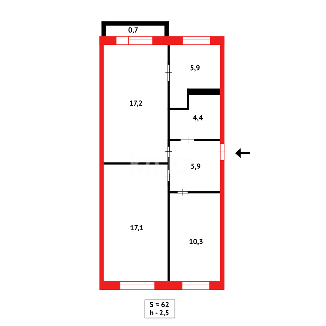 Продажа 3-комнатной квартиры, 61 м², мкр-н 17 в Караганде - фото 14