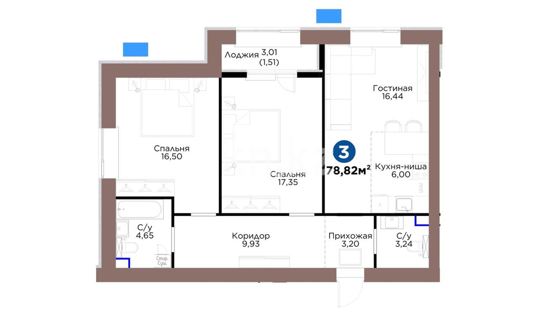 ЖК Tulga, 3-комнатная, цена 47 467 400 ₸, 607 000 ₸&nbsp;/&nbsp;м²