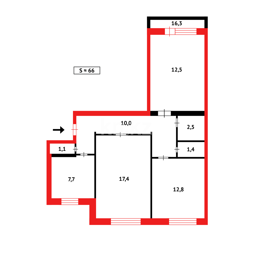 Продажа 3-комнатной квартиры, 66 м², мкр. Восток-2 в Караганде - фото 19