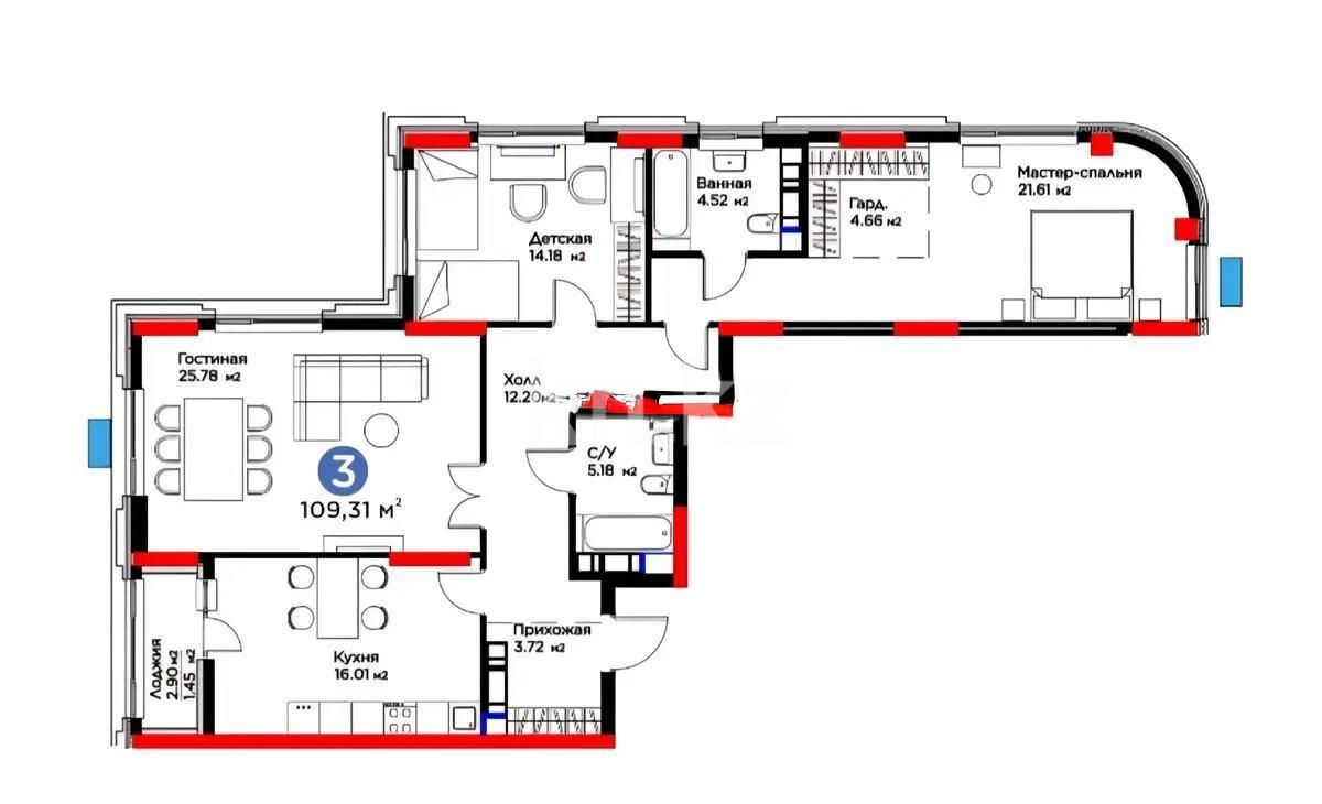 Продажа 3-комнатной квартиры, 110 м², ул. Рыскулова, дом  9 стр в Астане