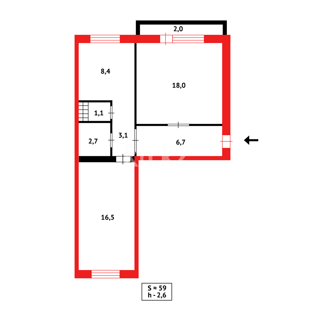 Продажа 2-комнатной квартиры, 59 м², ул. Ермекова, дом  106а в Караганде - фото 14