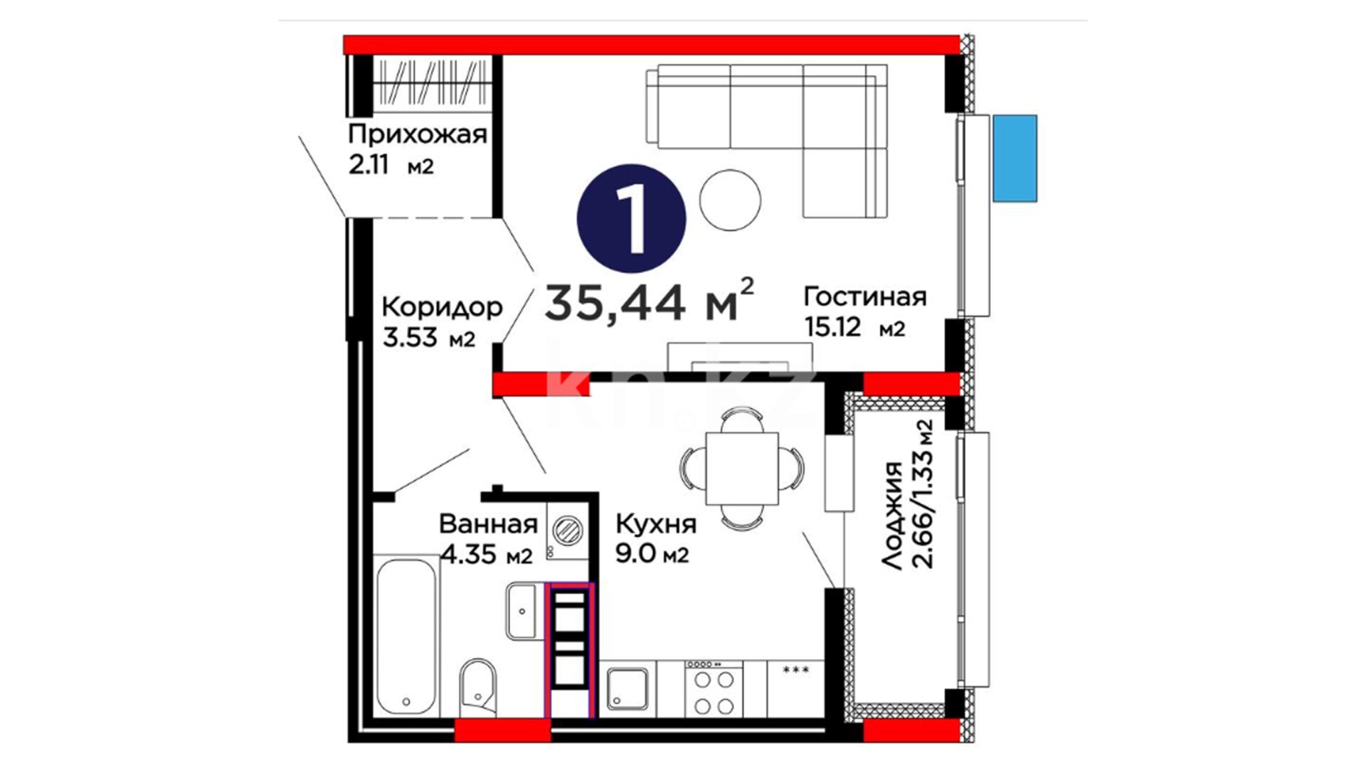 ЖК Capital Park Joy, 1-комнатная, цена 33 080 796 ₸, 933 432 ₸&nbsp;/&nbsp;м²