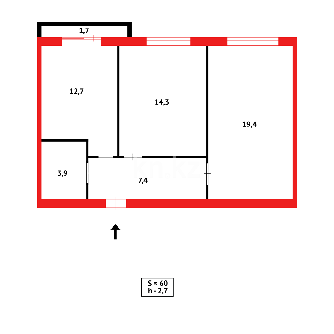 Продажа 2-комнатной квартиры, 59 м², ул. Муканова, дом  49/10 в Караганде - фото 11