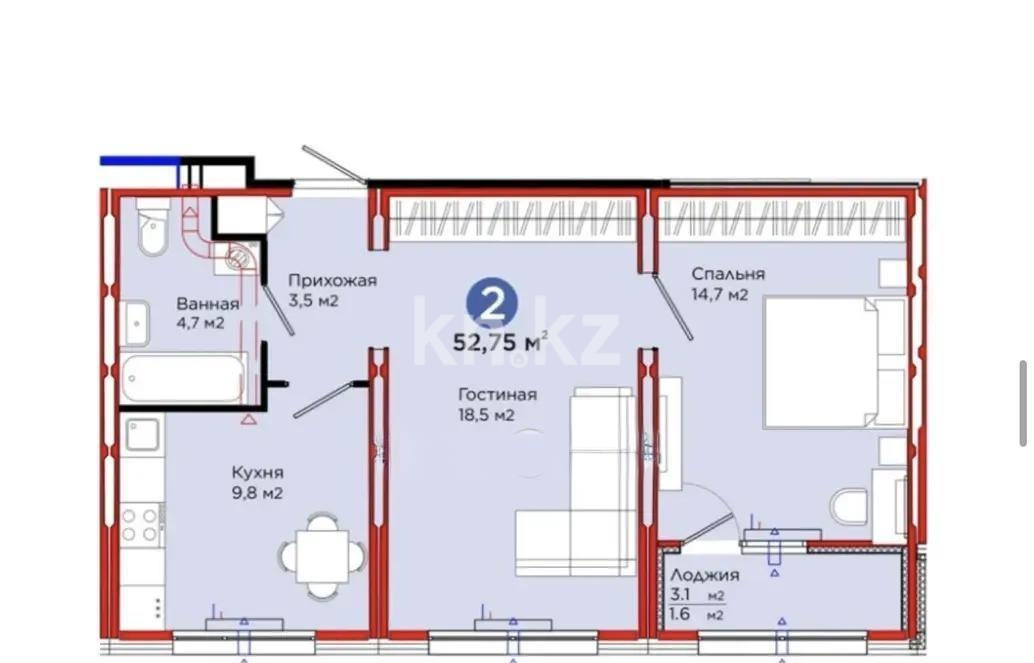 Продажа 2-комнатной квартиры, 52.75 м², ул. Е-103, дом  5а в Астане