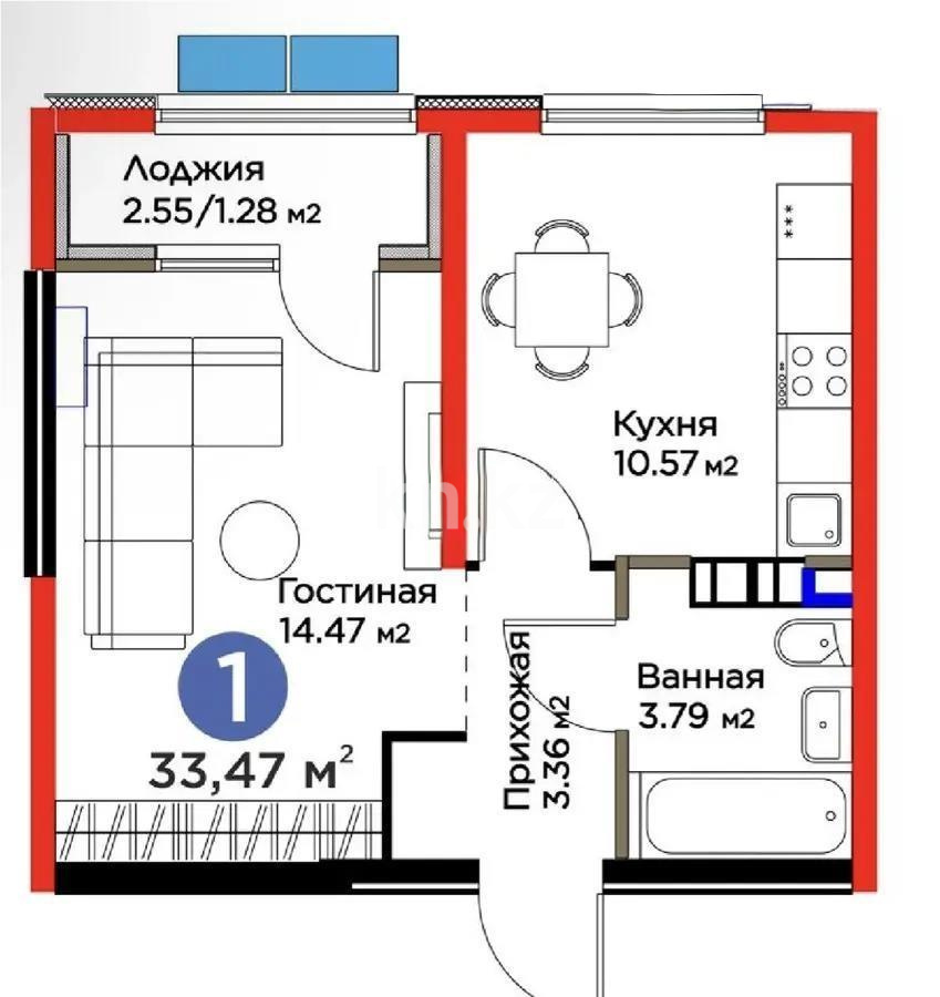 Продажа 1-комнатной квартиры, 34 м² в Алматы