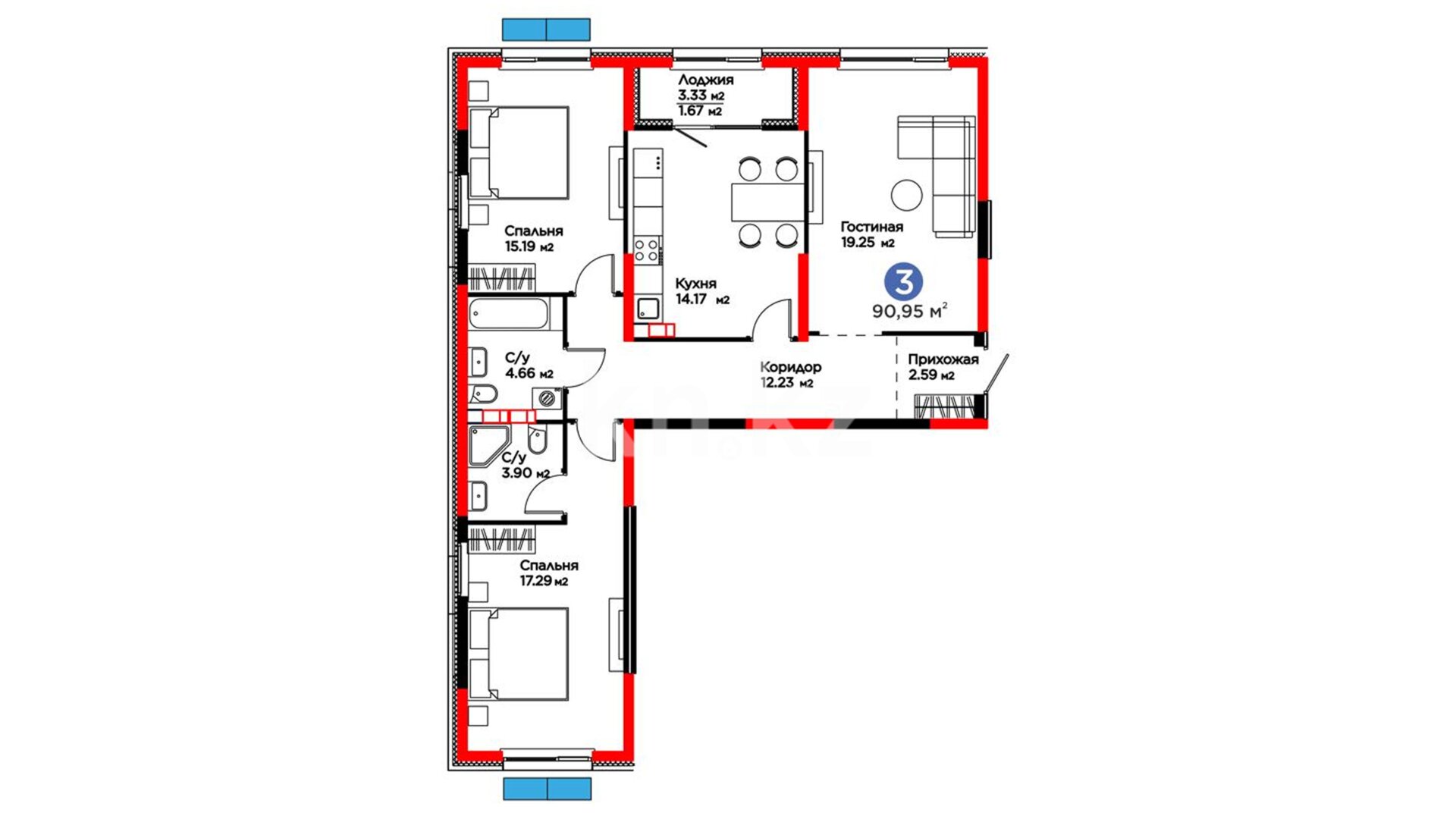 ЖК Dream City. Family, 3-комнатная, цена 65 393 050 ₸, 719 000 ₸&nbsp;/&nbsp;м²