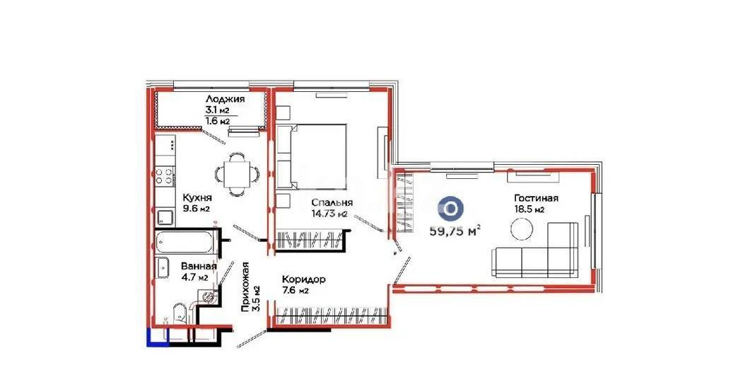 Продажа 2-комнатной квартиры, 59.75 м² в Астане - фото 5