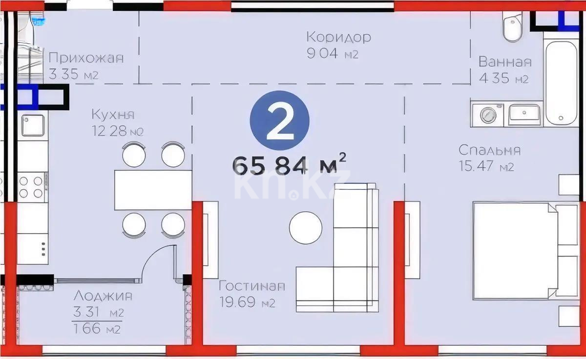 Продажа 2-комнатной квартиры, 65.84 м² в Алматы