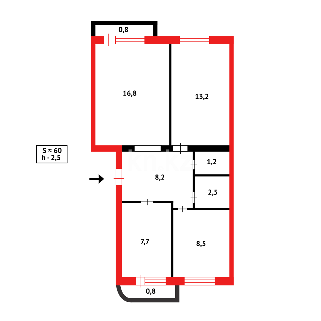 Продажа 3-комнатной квартиры, 60 м², ул. Крылова, дом  34 в Караганде - фото 19