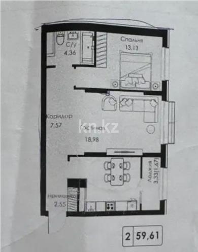 Продажа 2-комнатной квартиры, 59.61 м² в Алматы