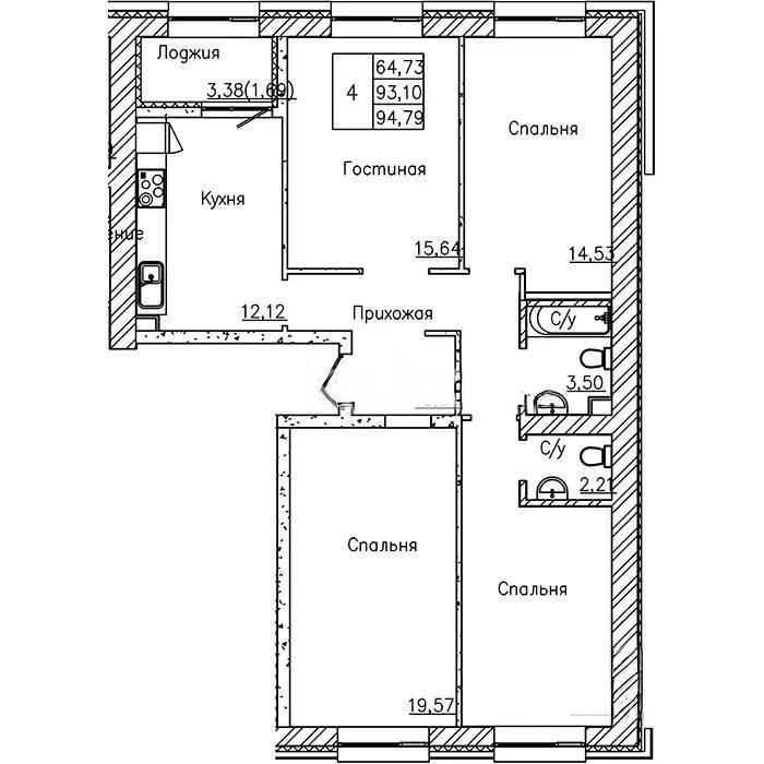 Продажа 4-комнатной квартиры, 93.5 м² в Астане