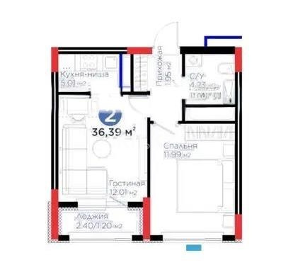 Продажа 2-комнатной квартиры, 36.39 м² в Астане