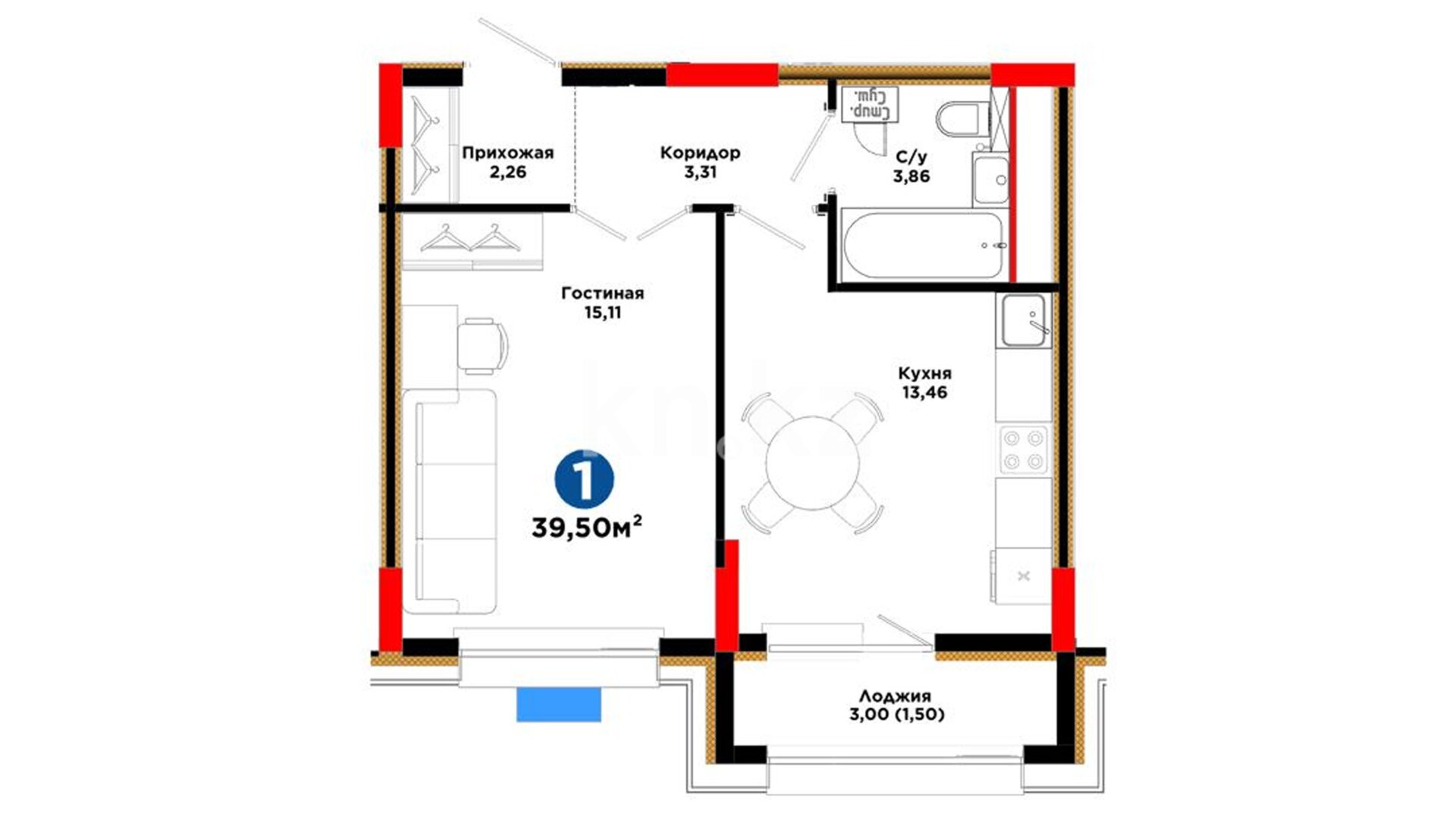 ЖК Arna Urpaq, 1-комнатная, цена 29 814 655 ₸, 754 802 ₸&nbsp;/&nbsp;м²