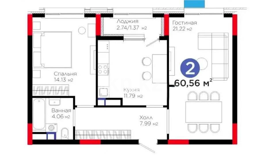 Продажа 2-комнатной квартиры, 61 м² в Астане - фото 2