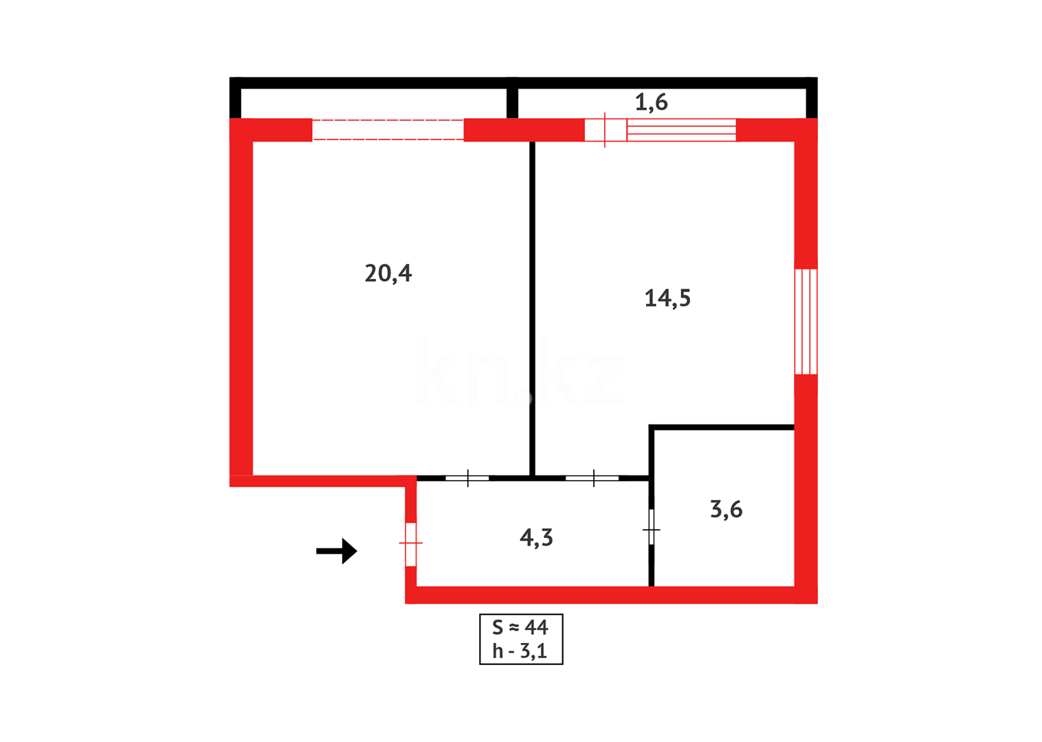 Продажа 2-комнатной квартиры, 44 м² в Караганде - фото 13
