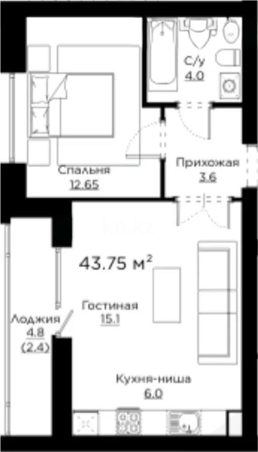 Продажа 2-комнатной квартиры, 43.1 м² в Астане - фото 5