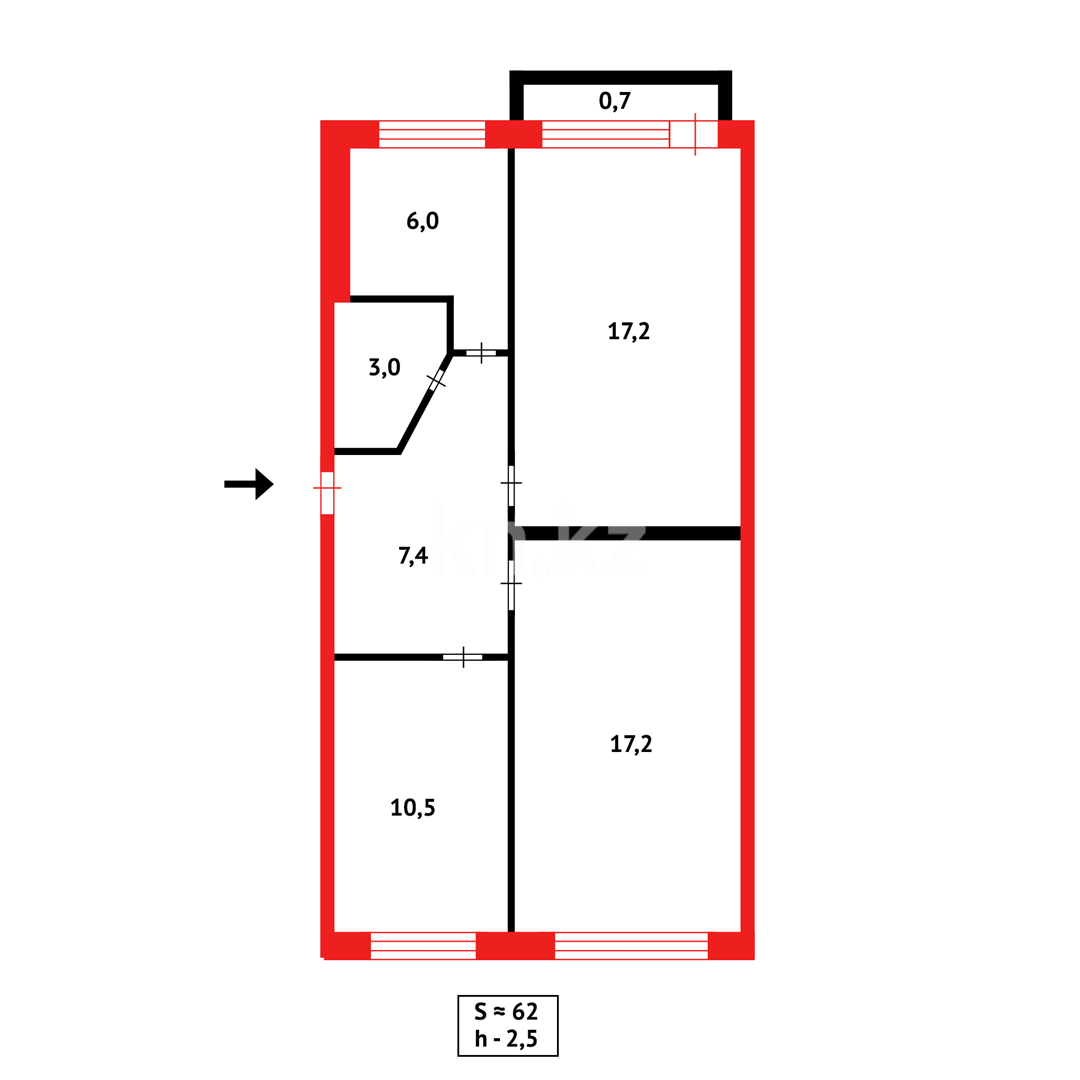 Продажа 3-комнатной квартиры, 62 м², ул. Муканова в Караганде - фото 15