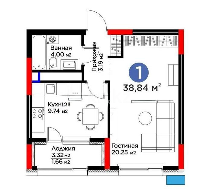 Продажа 2-комнатной квартиры, 38.84 м², пр. Туран, дом  57а в Астане