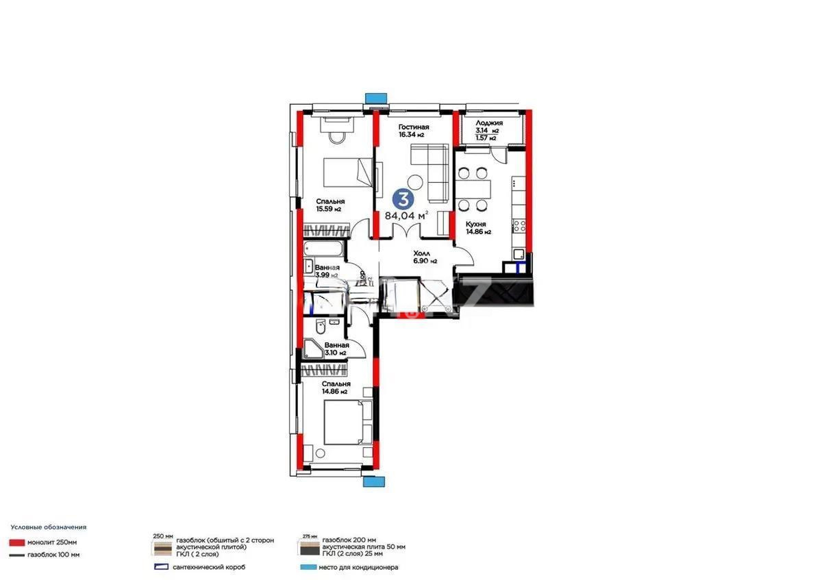 Продажа 3-комнатной квартиры, 85 м² в Астане
