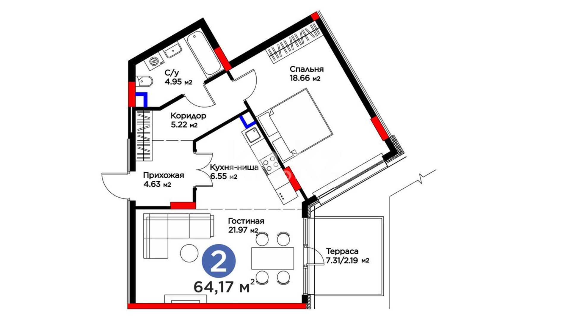 ЖК Capital Park. Melody, 2-комнатная, цена 54 031 140 ₸, 842 000 ₸&nbsp;/&nbsp;м²