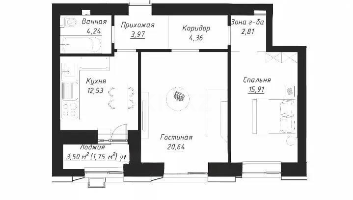 Продажа 2-комнатной квартиры, 66.21 м², ул. Калдаякова, дом  12 в Астане