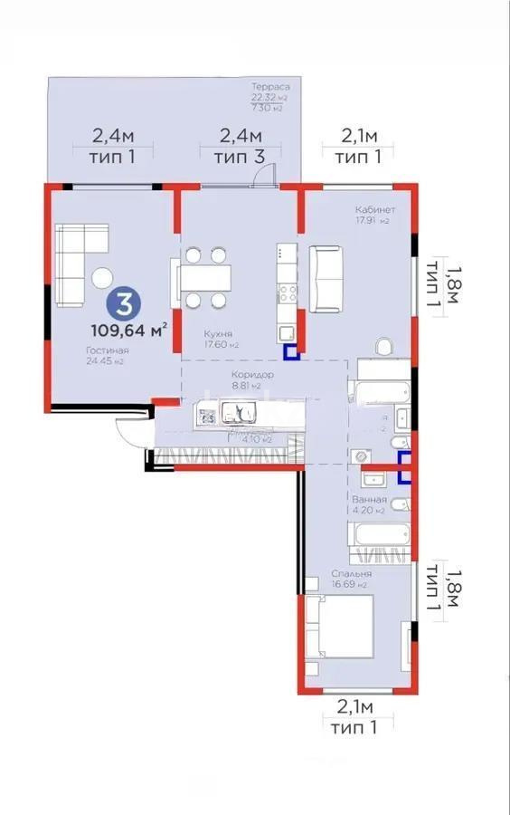 Продажа 3-комнатной квартиры, 110 м² в Алматы
