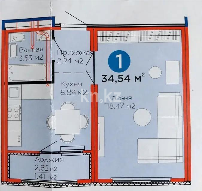 Продажа 1-комнатной квартиры, 35 м² в Астане